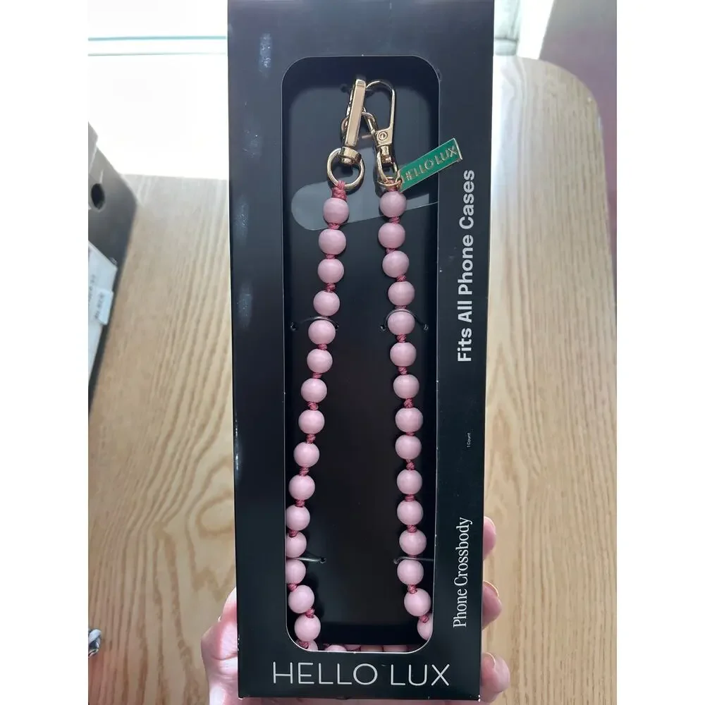New Hello Lux Wood Bead Cell Phone Crossbody Strap Universal Light Pink